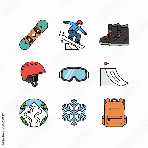 Quadro su tela Snowboarding adventure essentials in vibrant colors