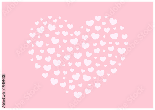 ハート型に集まるかわいいハート装飾｜バレンタイン向けモチーフベクター（ピンク背景）