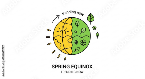 Spring equinox seasonal change illustration with globe and leaves