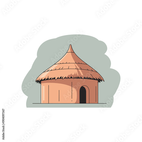 semi-flat illustration of African hut with thatched roof, African World Heritage Day