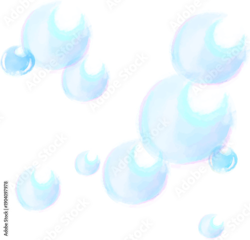 水彩で描いたカラフルなシャボン玉のアイコンイラスト