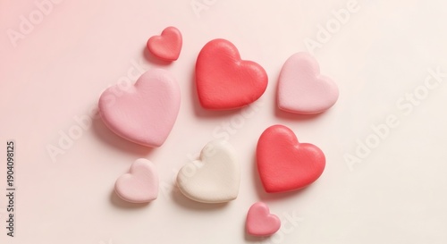 Happy Valentines Day celebration with hearts scattered on a soft pink background