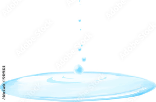 水彩で描いた水滴、水たまりのイラスト