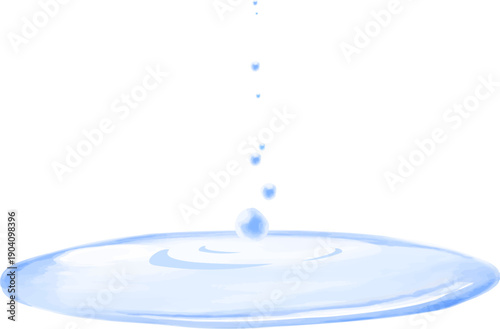 水彩で描いた水滴、水たまりのイラスト