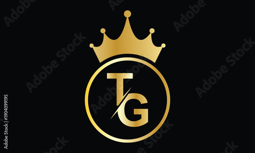 abstract creative golden gradient crown TG letter logo.