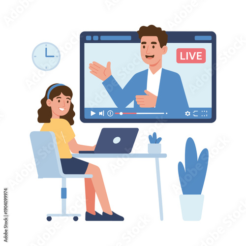Girl attending online webinar at home