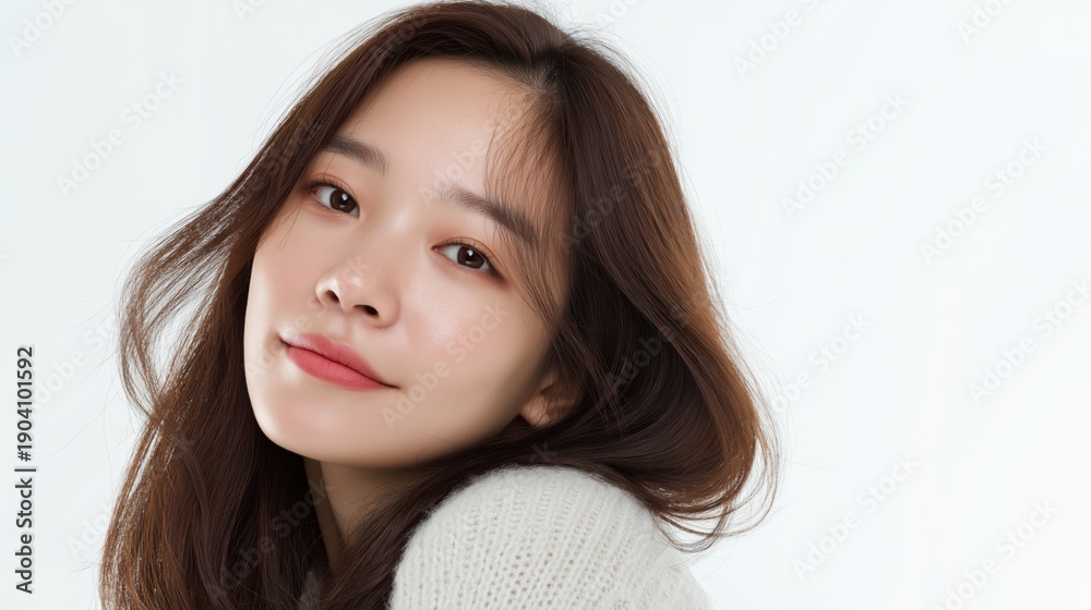 Obraz premium Portrait of beautiful young Korean woman with natural makeup and neat hair.
