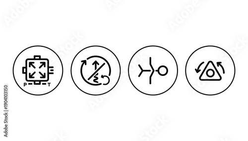 Process icon set factory automation manufacturing production technology line outline vector graphic