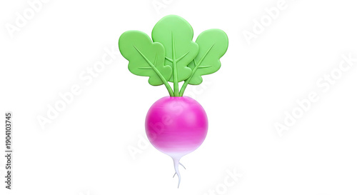 3D Render of a Pink Radish with Green Leaves