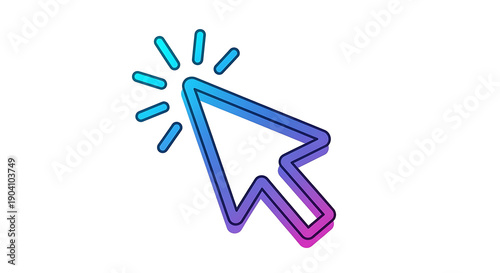 A vibrant, colorful gradient mouse cursor icon with radiating lines, symbolizing a click or interaction on a digital interface.