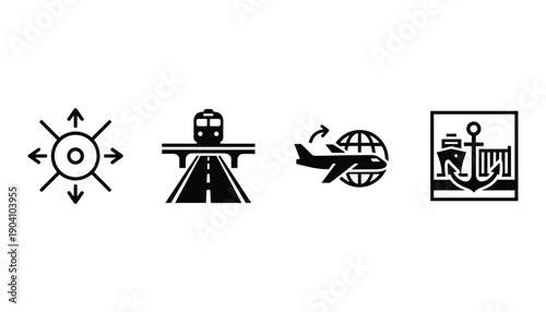 Set of transportation logistic icons freight delivery distribution worldwide export import network