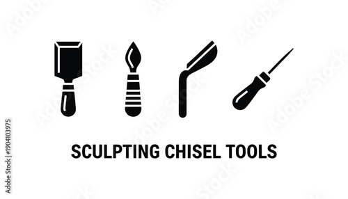 Set of woodworking and wood carving sculpturing carpentry chisel tools equipment instruments