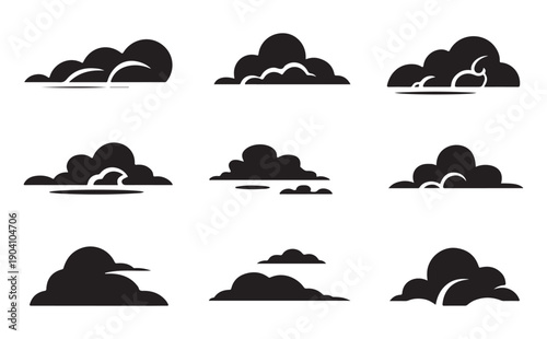 Minimalist cloud silhouettes with varying heights and widths suitable for scene background building vector