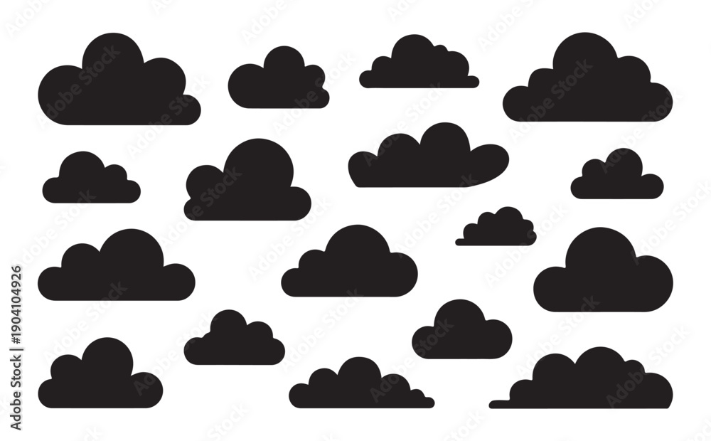 Obraz premium Set of black silhouette cloud elements for design isolated on white background