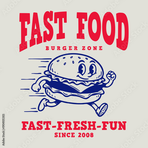 Funny cartoon character of burger Graphic Design for T shirt Street Wear and Urban Style