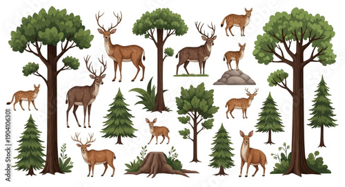 Deer and Forest Elements Collection.