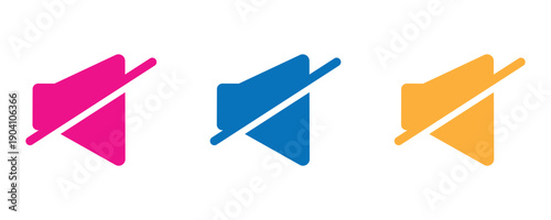 Mute sound icon set, minimalist vector art