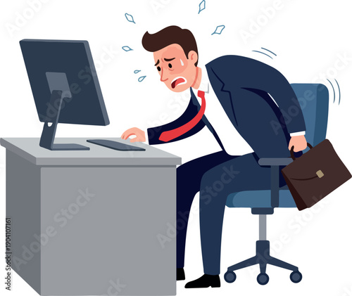 Stressed Businessman Working Overtime at Desk Under Pressure