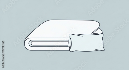 Rolled and folded white towel on a light blue background simple illustration