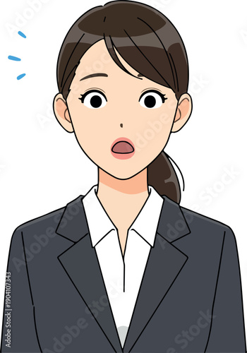Surprised Woman In Dark Suit And White Blouse Isolated Minimal Illustration