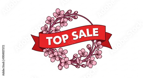 Red banner with floral wreath and 'top sale' text on white background