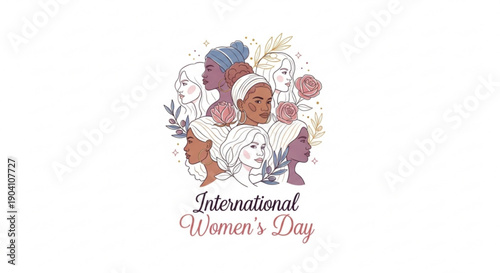 International women's day celebration with diverse women and flowers