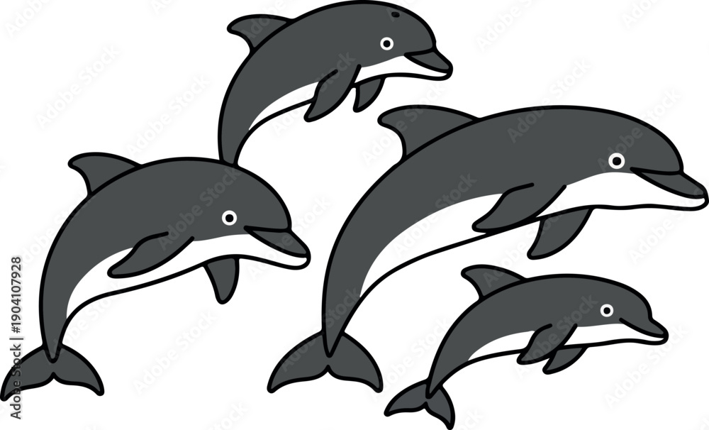 Obraz premium Vector Graphic Of A Pod Of Dolphins Swimming Together On A White Background