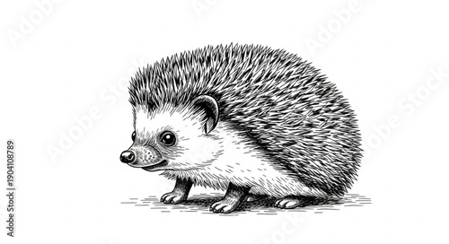 Detailed Hedgehog Illustration on White Background.