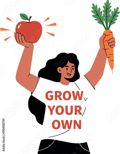 Woman With Apple and Carrot Vector Illustration Flat Design