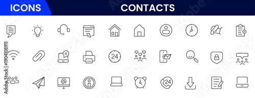 Contact us line icon set. Chat, name, address, email, message, phone and more.Outline vector icon in linear style. Conceptual pictogram collection