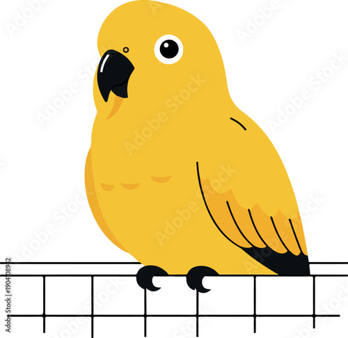 Yellow Bird Minimal Flat Illustration Isolated Object White Background