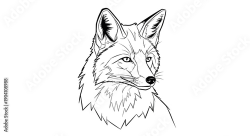 Detailed illustration of a fox head in black and white.