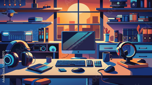 A futuristic indoor market with vibrant lighting and modern architectural elements.