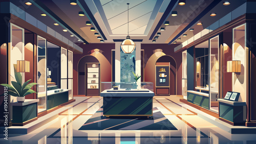 Elegant grand hallway with ornate decor and modern furnishings