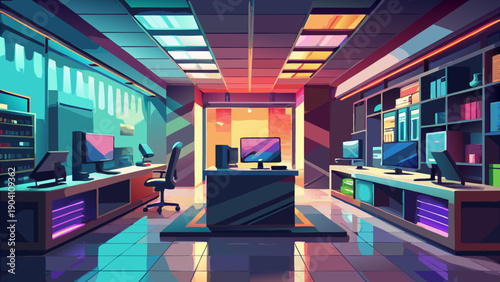 Modern living room with sleek furniture and futuristic lighting setup