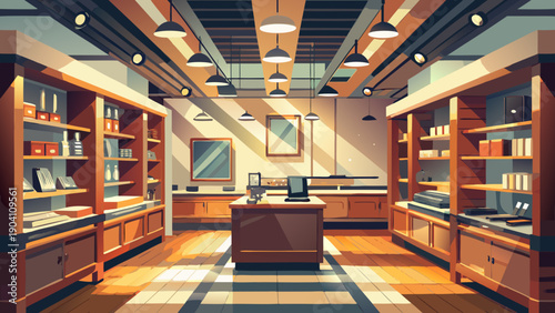 Luxurious antique bookshop with vintage furnishings and warm lighting