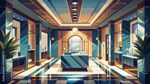 Elegant grand hallway with ornate decor and modern furnishings