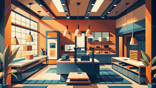 Modern living room with vibrant decor and open space design