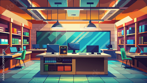 Modern living room with futuristic entertainment setup and vibrant decor