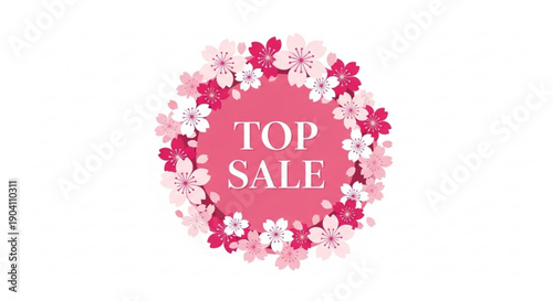 Vibrant pink floral circle with 'top sale' text on white background