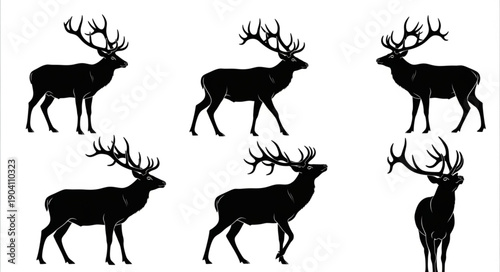 Silhouette Collection of Majestic Stags with Antlers.