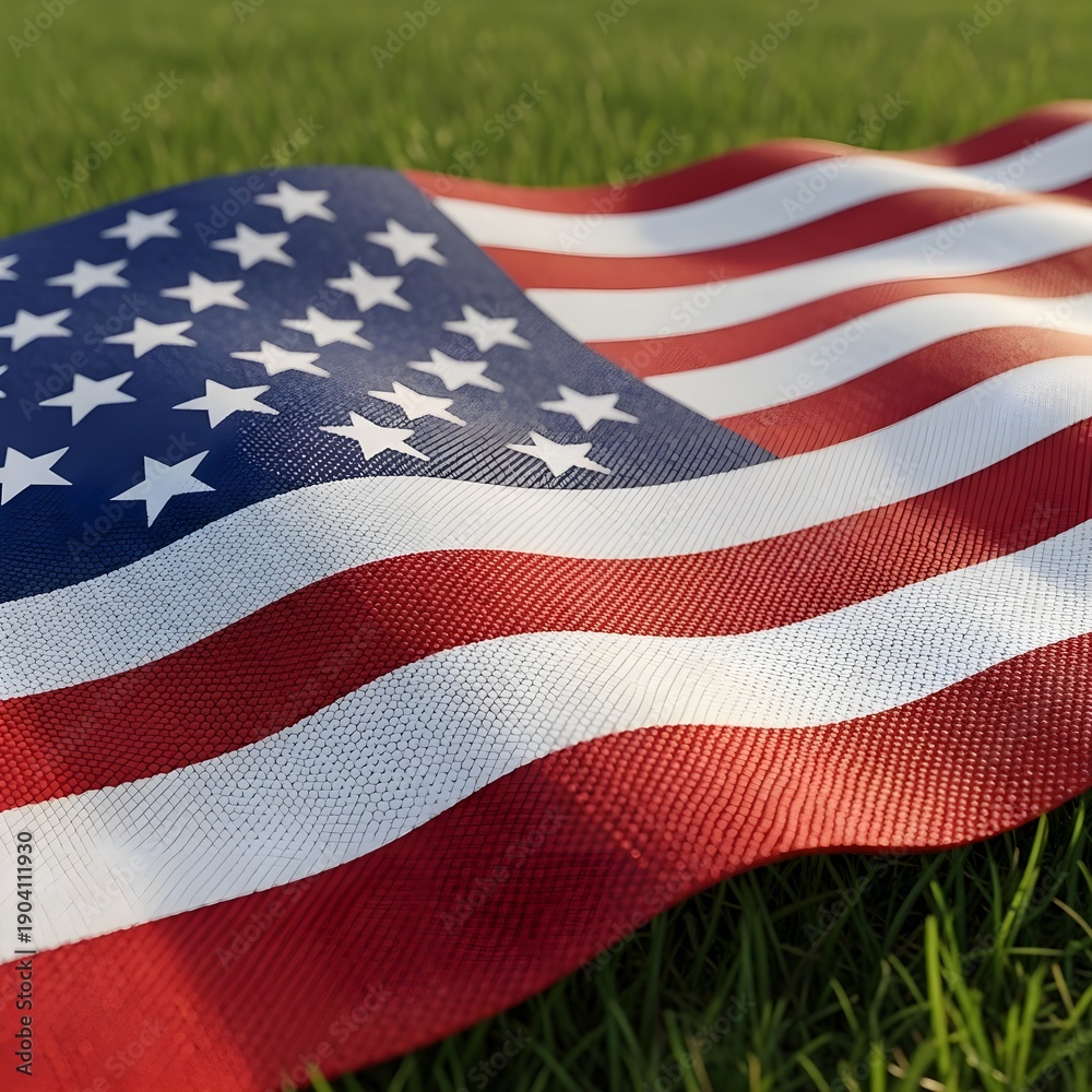 Obraz premium Memorial day tribute american flag on grass