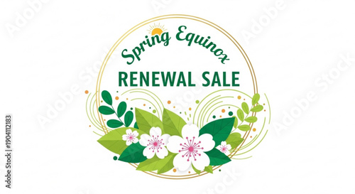 Spring equinox renewal sale banner with flowers and leaves