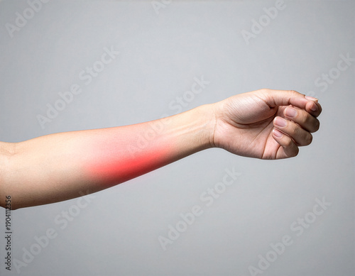 Close-up of a human arm with a red inflamed area indicating pain or irritation