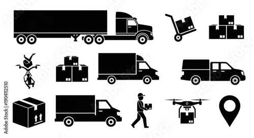 Delivery Service Icons Set Truck Drone Package Courier.