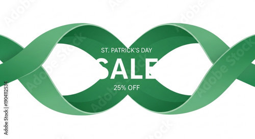 St patrick's day sale banner with green ribbon and 25 off discount