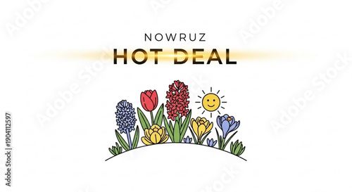 Colorful flowers and sun for nowruz hot deal celebration