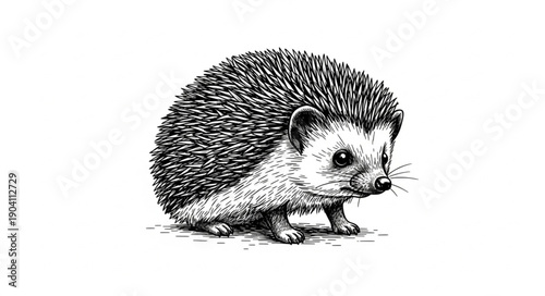 Detailed Illustration of a Hedgehog Standing on White Background.