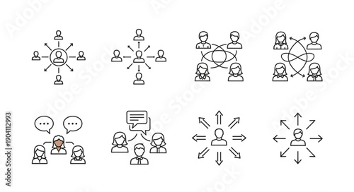 Set of social network connection icons and communication symbols.