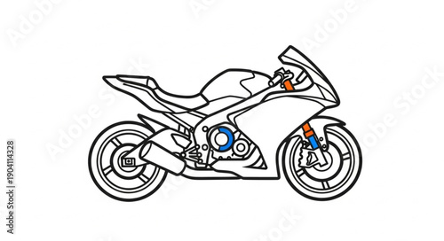 Detailed Outline Drawing of a Sport Motorcycle.